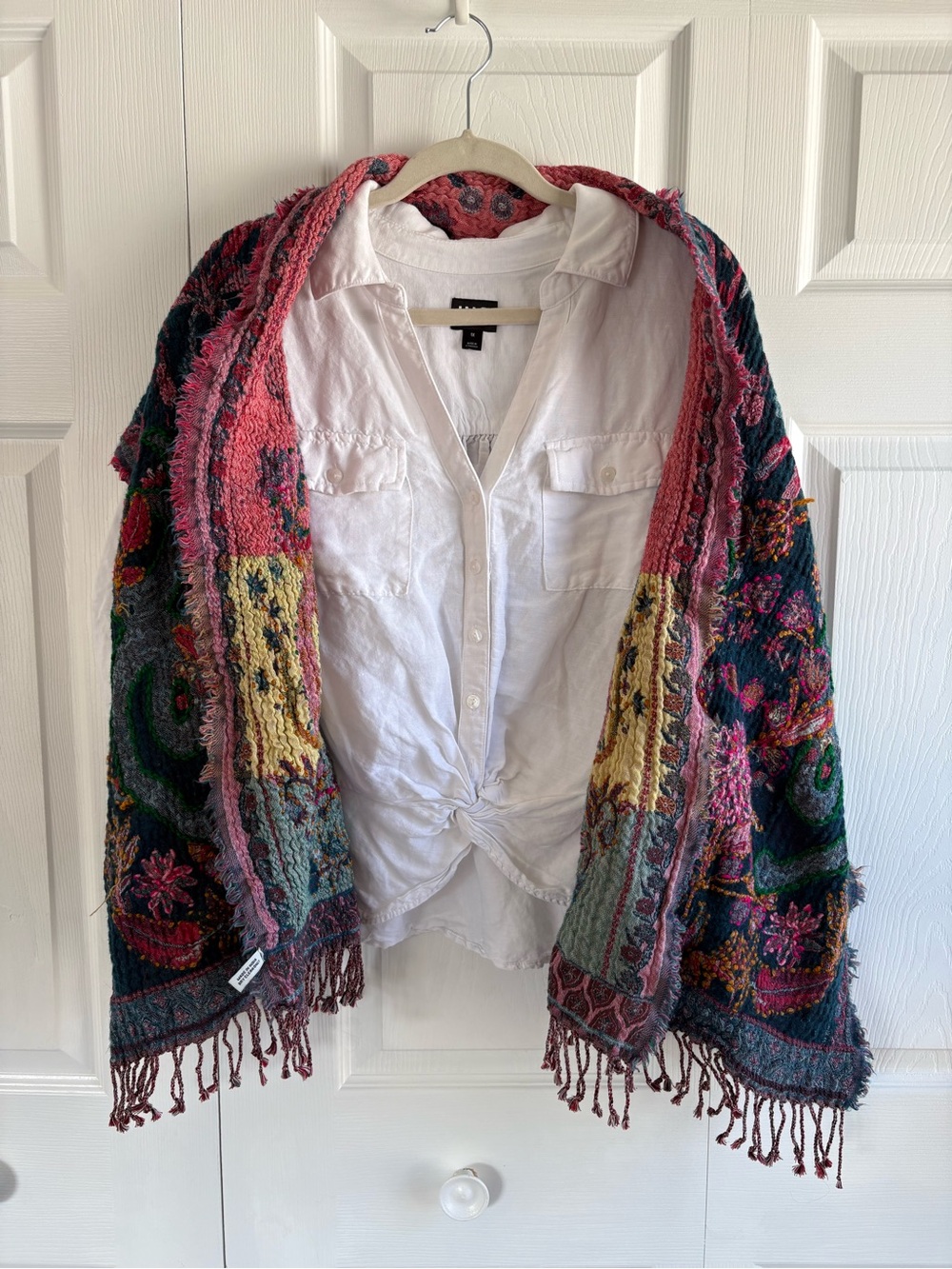 Boho Scarf Cotton Wool Floral Birds Thick Reversible Tapestry Style Artsy Shawl